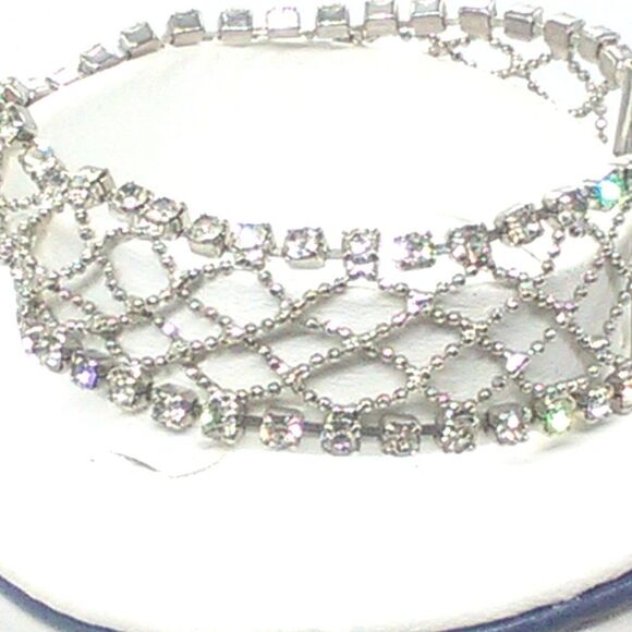 VTG Silver-tone Crystal Rhinestone Metal Mesh 7" Bracelet Lobster Clasp - Picture 1 of 16